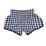 Navy And White Gingham Pattern Print Muay Thai Boxing Shorts
