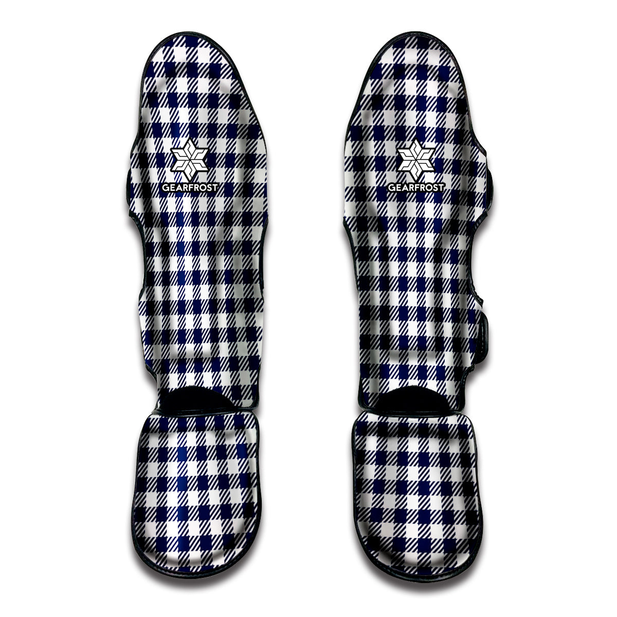 Navy And White Gingham Pattern Print Muay Thai Shin Guard