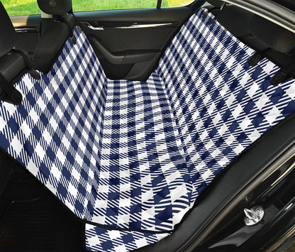 Navy And White Gingham Pattern Print Pet Car Back Seat Cover