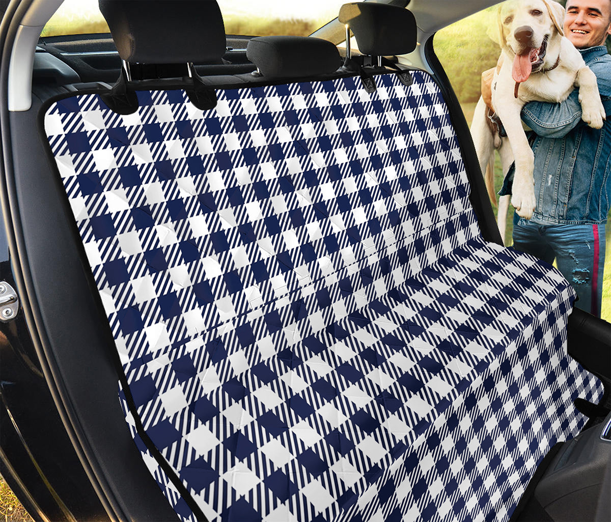 Navy And White Gingham Pattern Print Pet Car Back Seat Cover