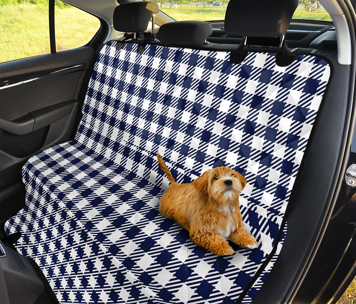 Navy And White Gingham Pattern Print Pet Car Back Seat Cover