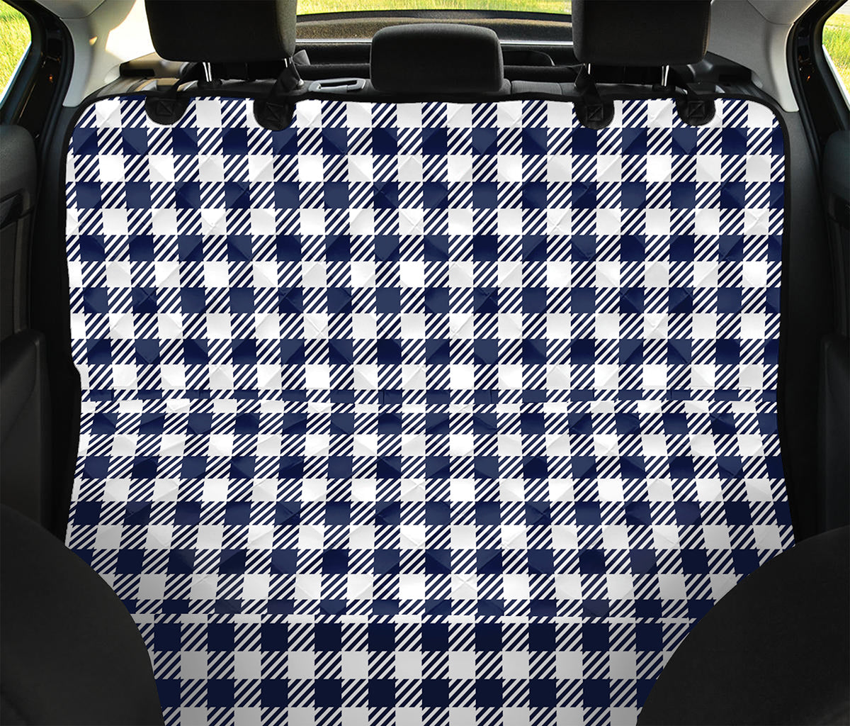 Navy And White Gingham Pattern Print Pet Car Back Seat Cover