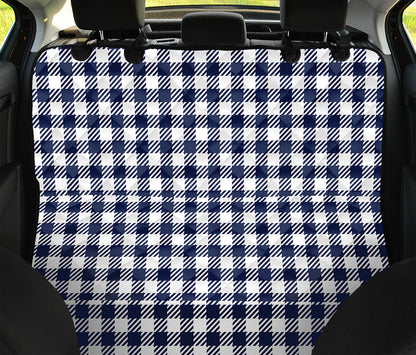 Navy And White Gingham Pattern Print Pet Car Back Seat Cover