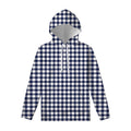 Navy And White Gingham Pattern Print Pullover Hoodie
