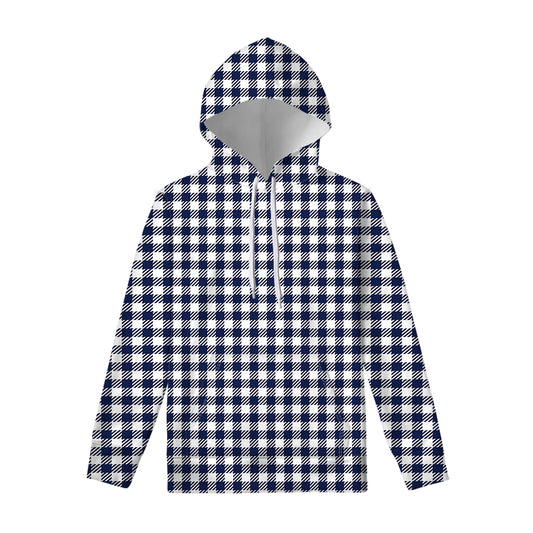 Navy And White Gingham Pattern Print Pullover Hoodie