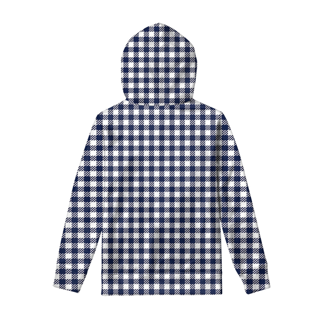 Navy And White Gingham Pattern Print Pullover Hoodie