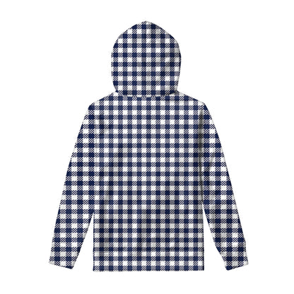 Navy And White Gingham Pattern Print Pullover Hoodie