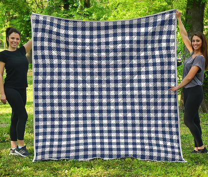 Navy And White Gingham Pattern Print Quilt