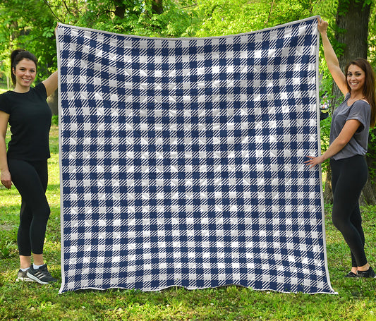 Navy And White Gingham Pattern Print Quilt