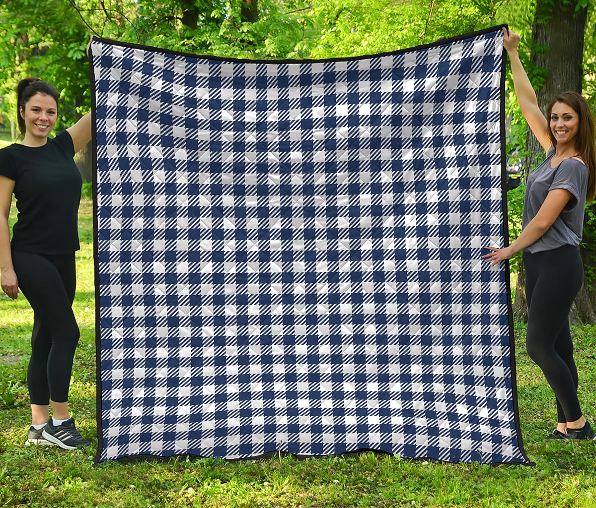Navy And White Gingham Pattern Print Quilt