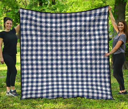 Navy And White Gingham Pattern Print Quilt