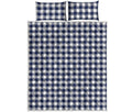 Navy And White Gingham Pattern Print Quilt Bed Set