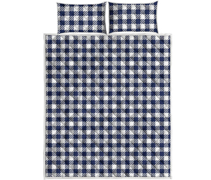 Navy And White Gingham Pattern Print Quilt Bed Set