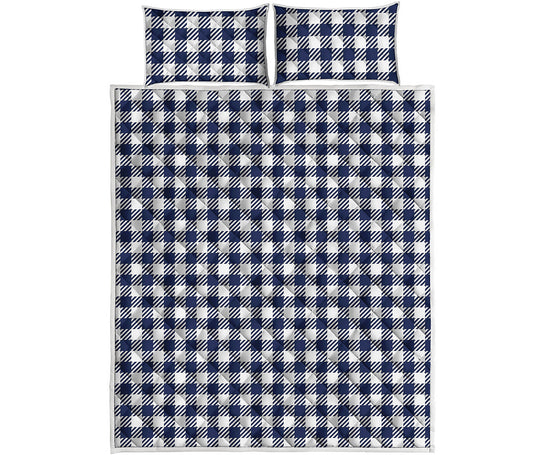 Navy And White Gingham Pattern Print Quilt Bed Set