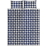 Navy And White Gingham Pattern Print Quilt Bed Set