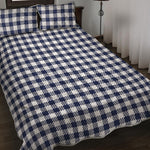 Navy And White Gingham Pattern Print Quilt Bed Set