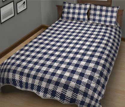 Navy And White Gingham Pattern Print Quilt Bed Set