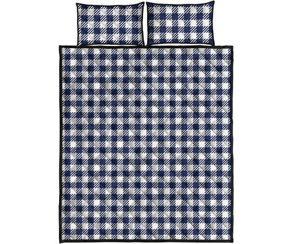 Navy And White Gingham Pattern Print Quilt Bed Set