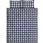 Navy And White Gingham Pattern Print Quilt Bed Set