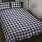 Navy And White Gingham Pattern Print Quilt Bed Set