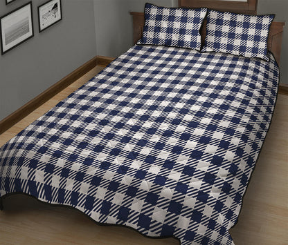 Navy And White Gingham Pattern Print Quilt Bed Set