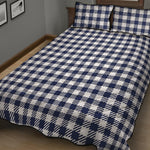 Navy And White Gingham Pattern Print Quilt Bed Set