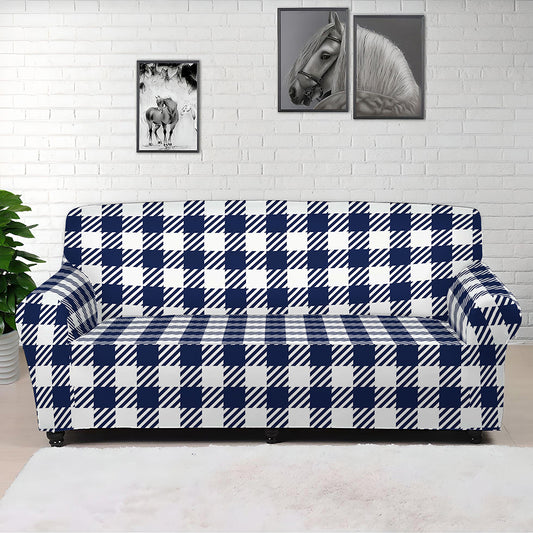 Navy And White Gingham Pattern Print Sofa Cover