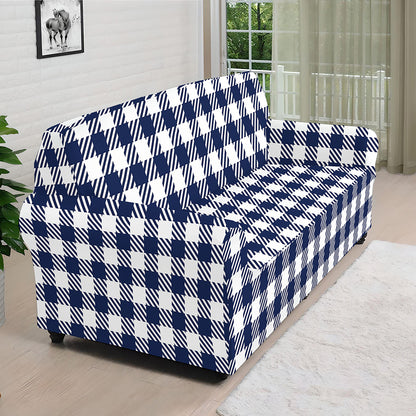 Navy And White Gingham Pattern Print Sofa Cover