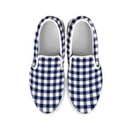 Navy And White Gingham Pattern Print White Slip On Shoes