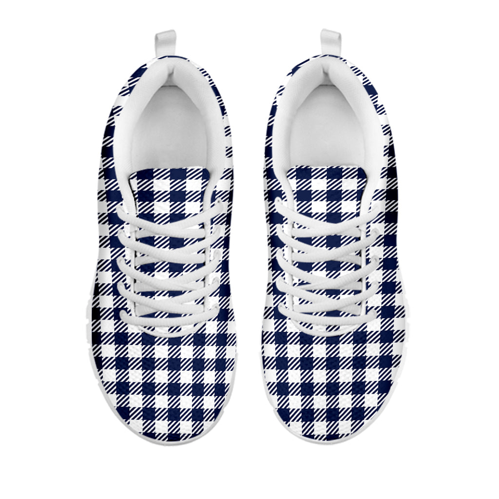 Navy And White Gingham Pattern Print White Sneakers