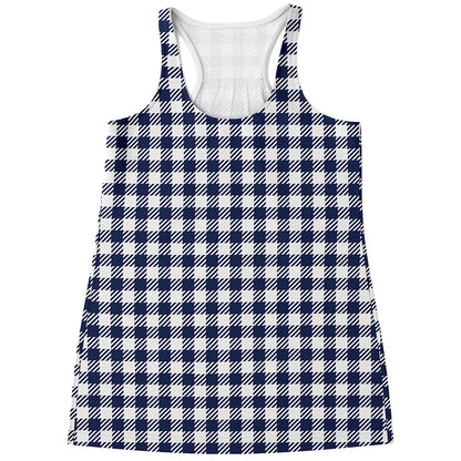 Navy And White Gingham Pattern Print Women's Racerback Tank Top