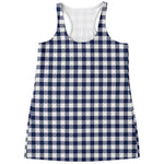 Navy And White Gingham Pattern Print Women's Racerback Tank Top