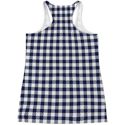 Navy And White Gingham Pattern Print Women's Racerback Tank Top
