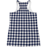 Navy And White Gingham Pattern Print Women's Racerback Tank Top