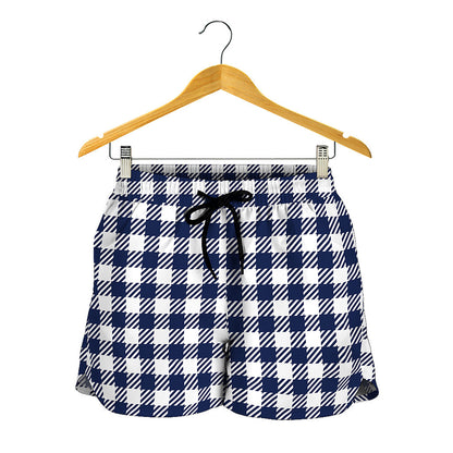 Navy And White Gingham Pattern Print Women's Shorts