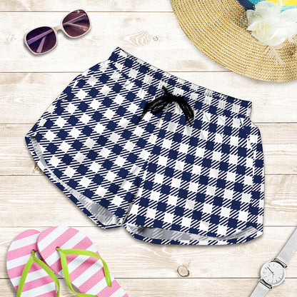 Navy And White Gingham Pattern Print Women's Shorts