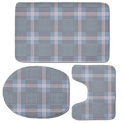 Navy And White Glen Plaid Print 3 Piece Bath Mat Set