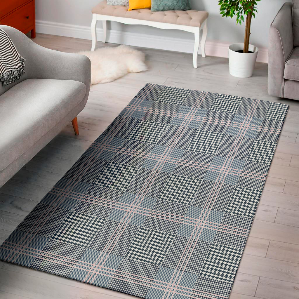 Navy And White Glen Plaid Print Area Rug