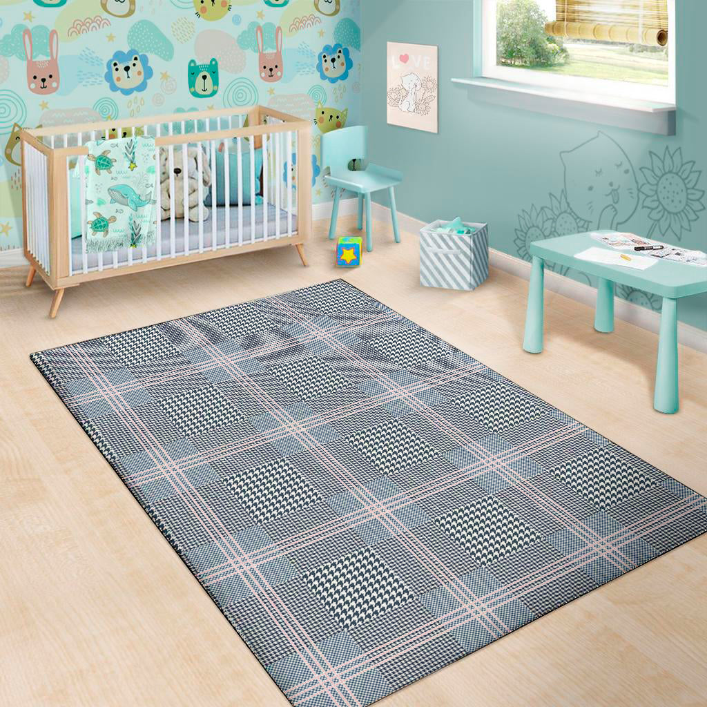 Navy And White Glen Plaid Print Area Rug