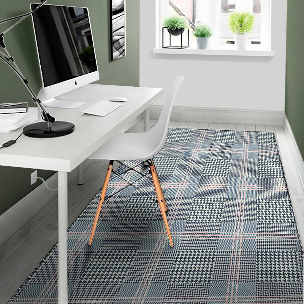 Navy And White Glen Plaid Print Area Rug