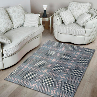Navy And White Glen Plaid Print Area Rug