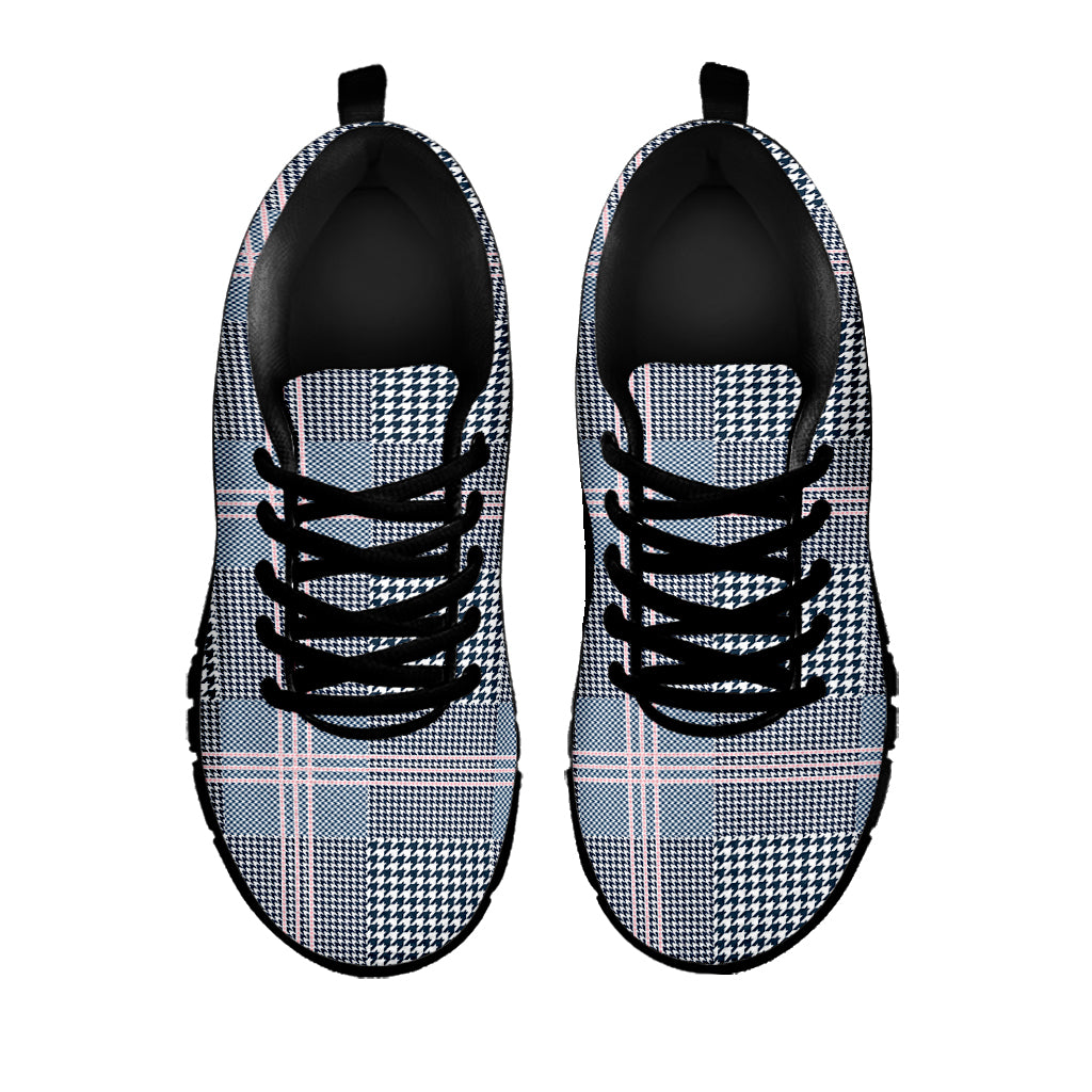 Navy And White Glen Plaid Print Black Sneakers