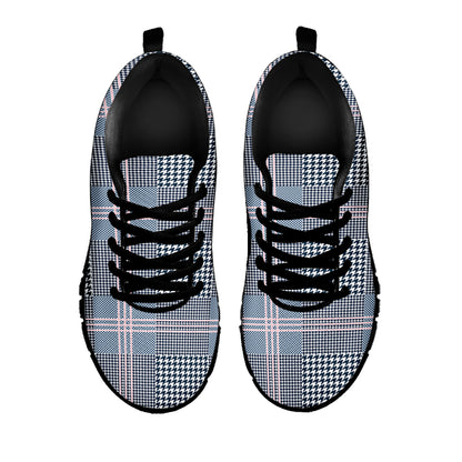 Navy And White Glen Plaid Print Black Sneakers