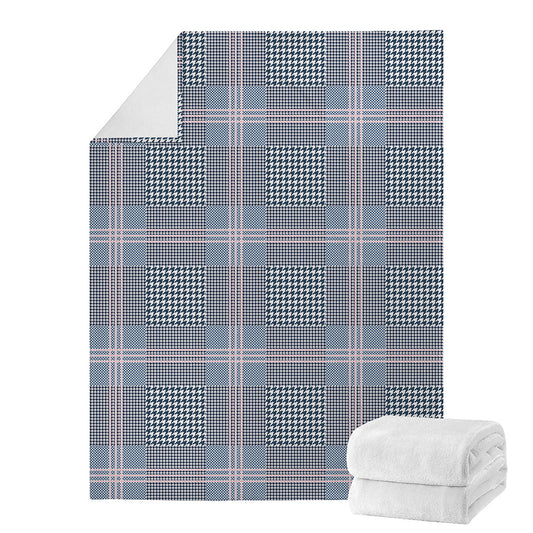 Navy And White Glen Plaid Print Blanket
