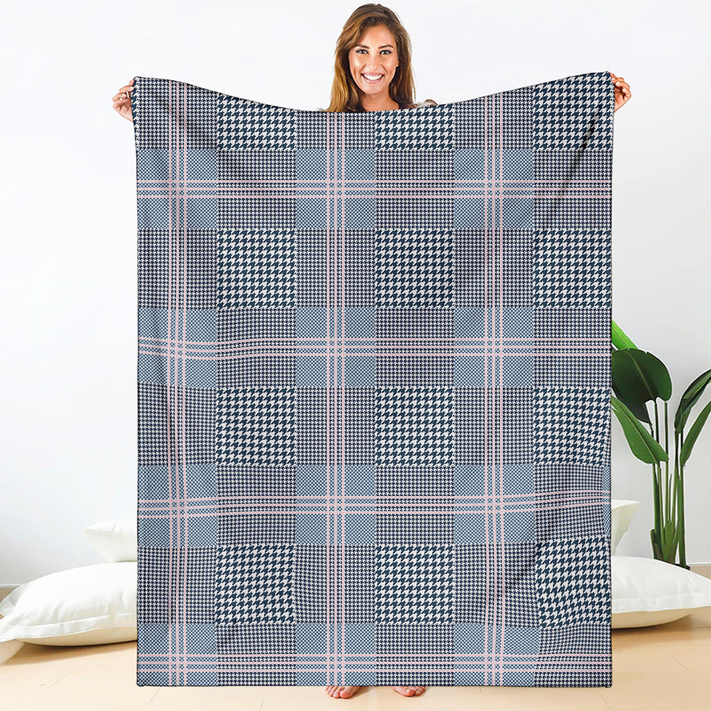 Navy And White Glen Plaid Print Blanket