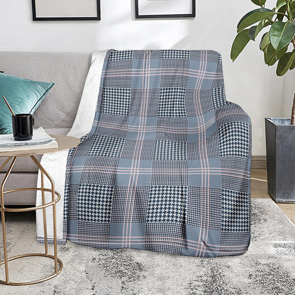 Navy And White Glen Plaid Print Blanket