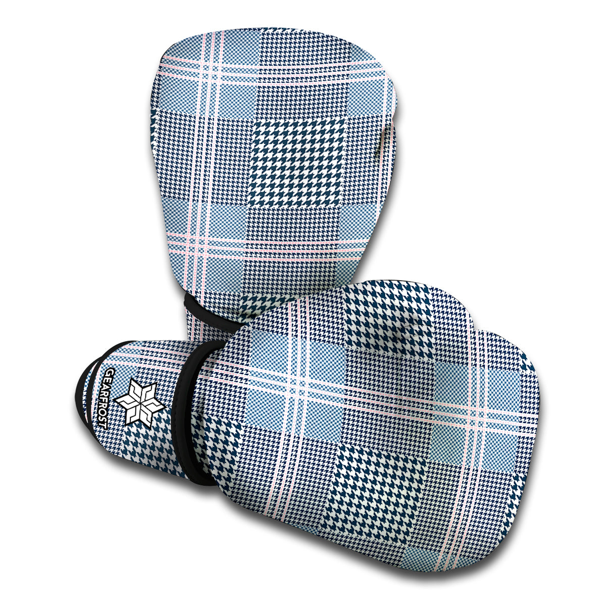 Navy And White Glen Plaid Print Boxing Gloves