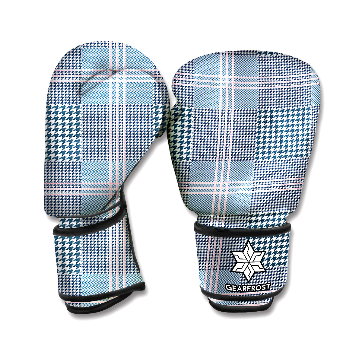 Navy And White Glen Plaid Print Boxing Gloves