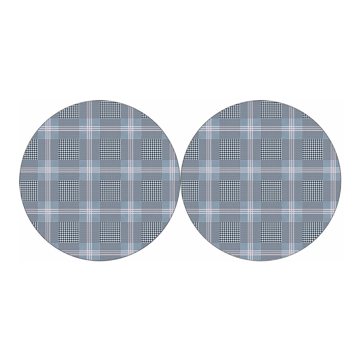 Navy And White Glen Plaid Print Car Coasters