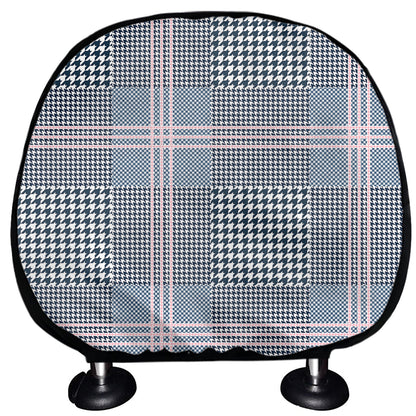Navy And White Glen Plaid Print Car Headrest Covers